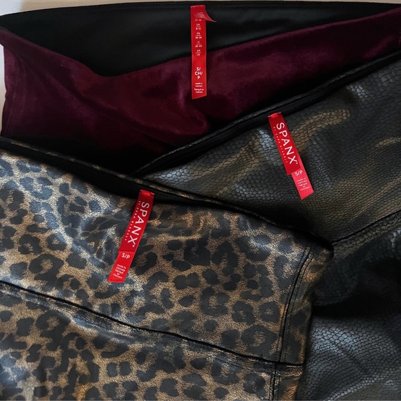 Spanx Leggings Lot of 3 S/P – Leopard, Velvet Merlot & Croc Faux Leather EUC - Picture 3 of 6